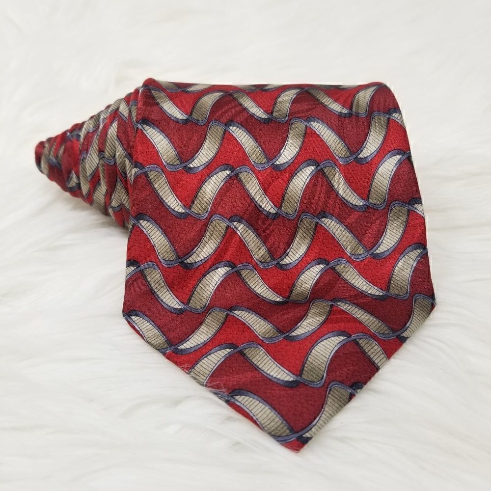 Keith Daniels Red & Gray Ribbon Print Silk Tie